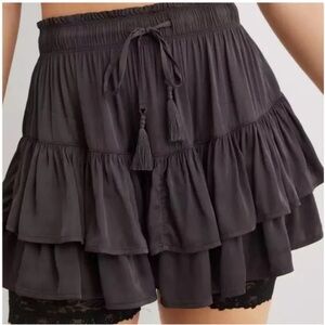 Aerie Ruffle Tiered Viscose Mini Skirt Washed Black/Gray